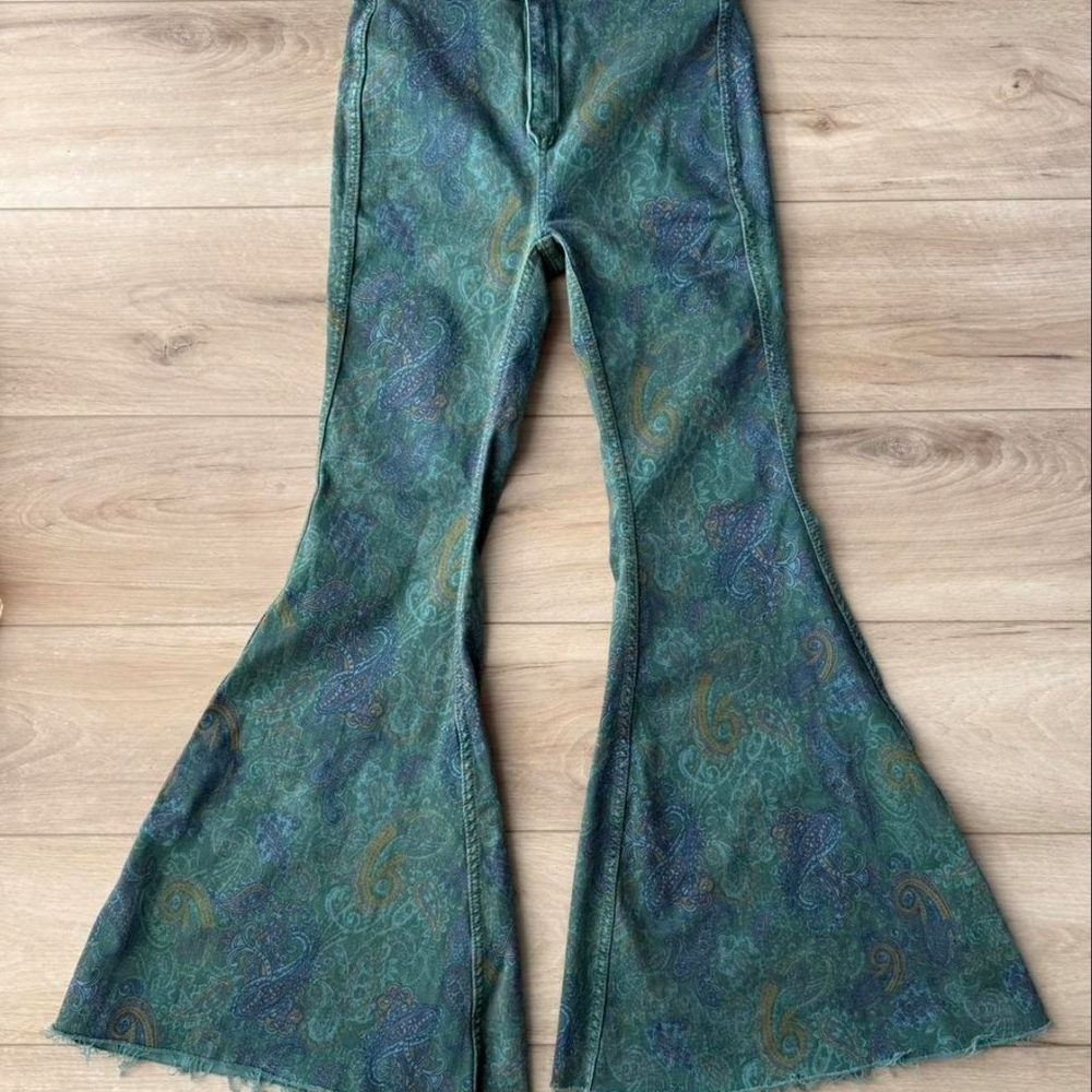 Free People Mint Green Denim Button Detail